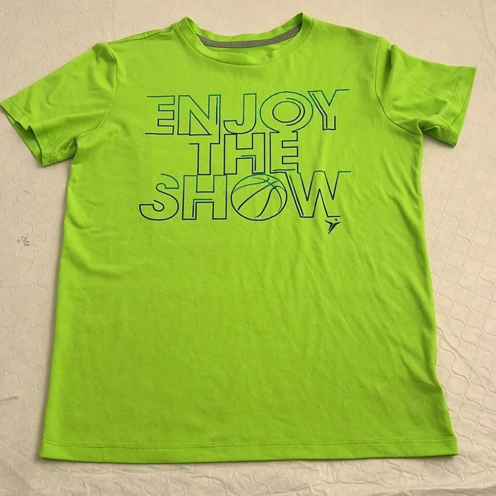 Old Navy neon green blue gradient logo performance short sleeve t-shirt